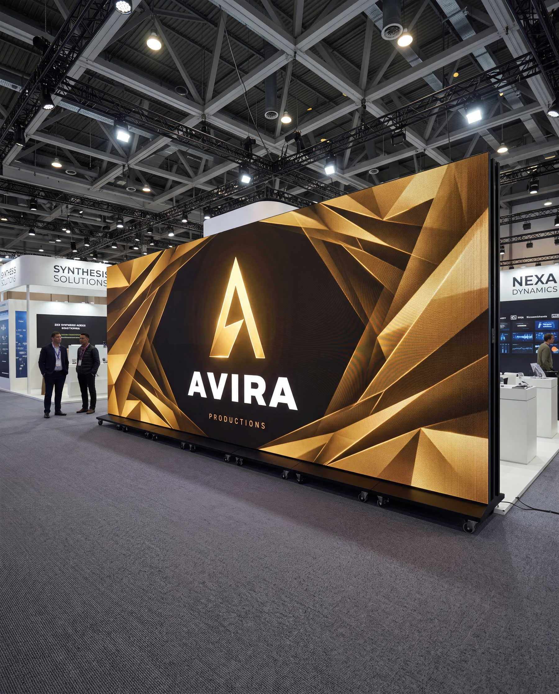 Large Avira LED video wall on a trade show floor